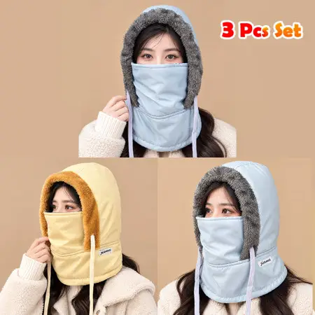3 Pcs Combo Winter Thick Warm Windproof Hat with Ear Flaps