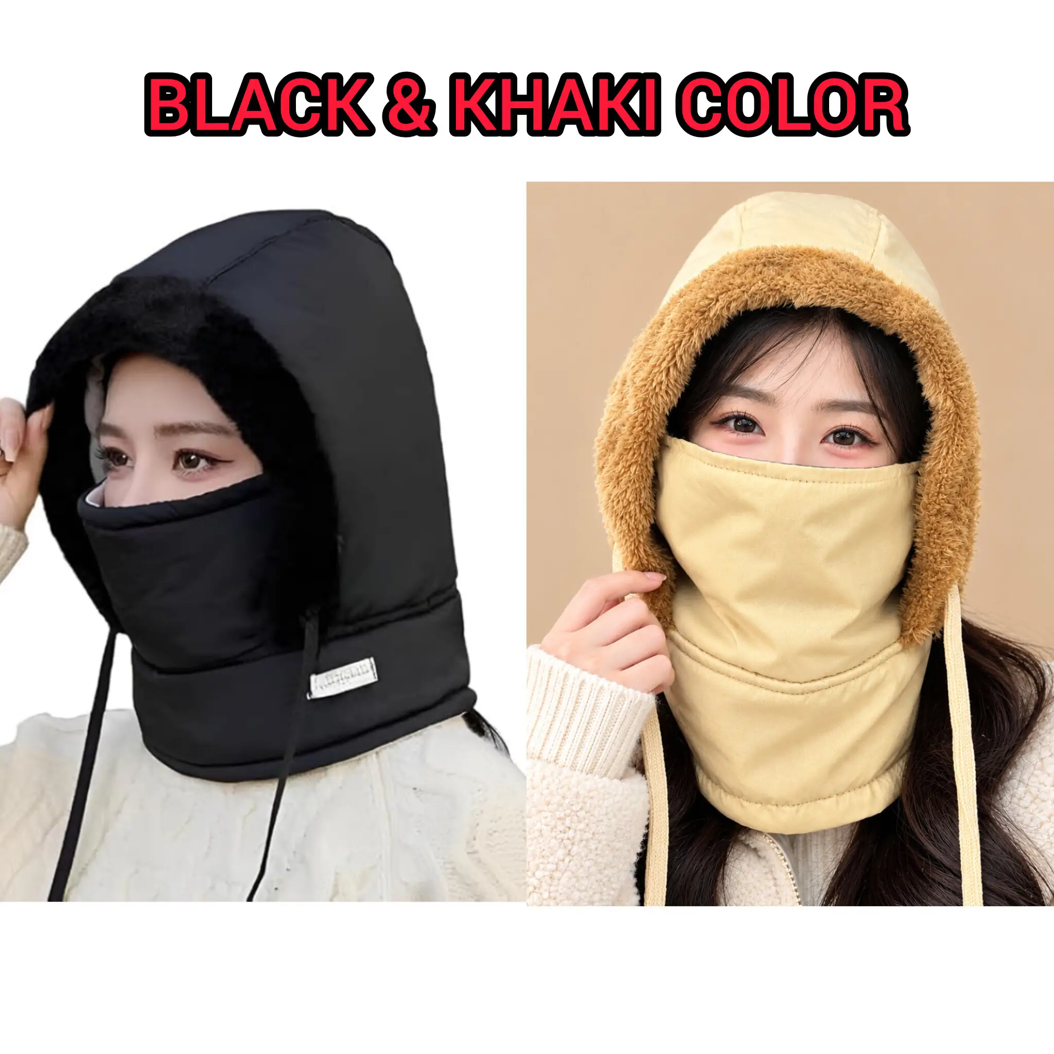 2 Pcs Combo Winter Thick Warm Windproof Hat with Ear Flaps- [Khaki]